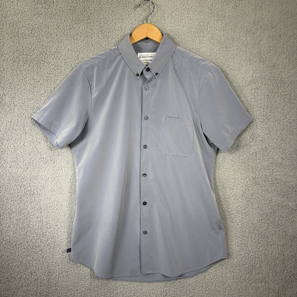 Mizzen+Main Leeward Mens Large Trim Fit Gray Short Sleeve Dot Geometric Shirt